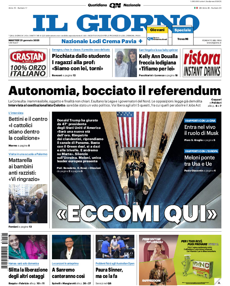 Prima-pagina-il giorno-edizione-di-oggi-20250121